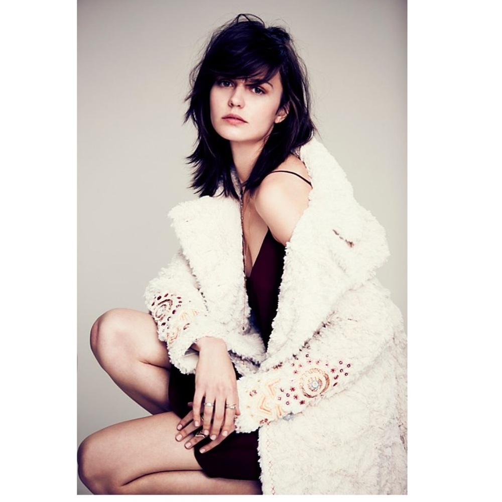 Women's White Coat Faux Fur Embellished Swing